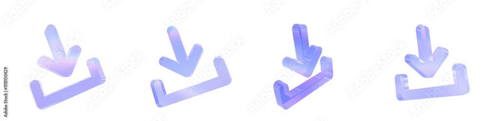 Set of 4 3d glass download shape with aberration effect isolated on a transparent background. Blue tone. 3d transparent elements for graphic design. Set of 4 3d glass download shape with aberration effect isolated on a transparent background. Blue tone. 3d transparent elements for graphic design.