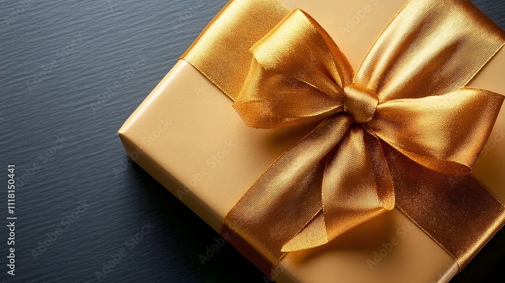 Gold Gift Box With Elegant Golden Ribbon Bow Gold Gift Box With Elegant Golden Ribbon Bow