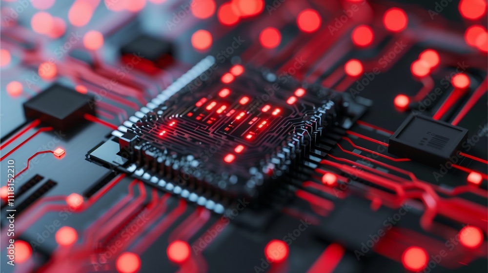 The Heart of Technology: A close-up of a glowing red processor chip on a circuit board, representing the core of modern technology and the power of innovation. The Heart of Technology: A close-up of a glowing red processor chip on a circuit board, representing the core of modern technology and the power of innovation.