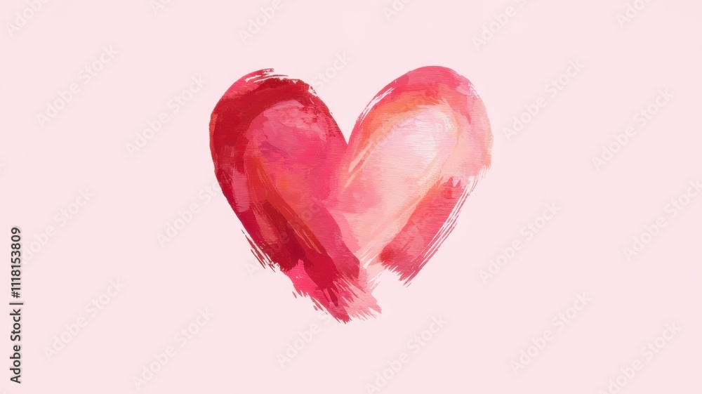 Red heart painting expressing love and affection on pink background Red heart painting expressing love and affection on pink background