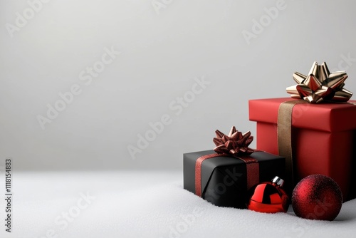 Wallpaper Mural holiday gift promotions, festive christmas sales theme with gift-wrapped presents and ornaments set against a snowy white background Torontodigital.ca