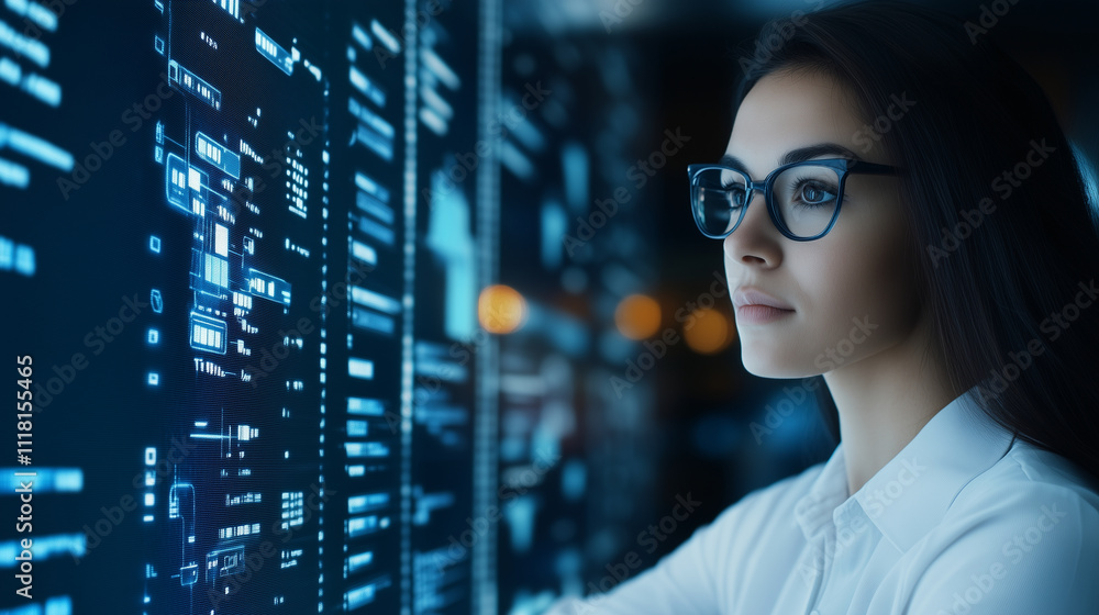 An entrepreneur in a high-tech office uses AI to analyze customer feedback, with interactive dashboards and chatbot suggestions An entrepreneur in a high-tech office uses AI to analyze customer feedback, with interactive dashboards and chatbot suggestions