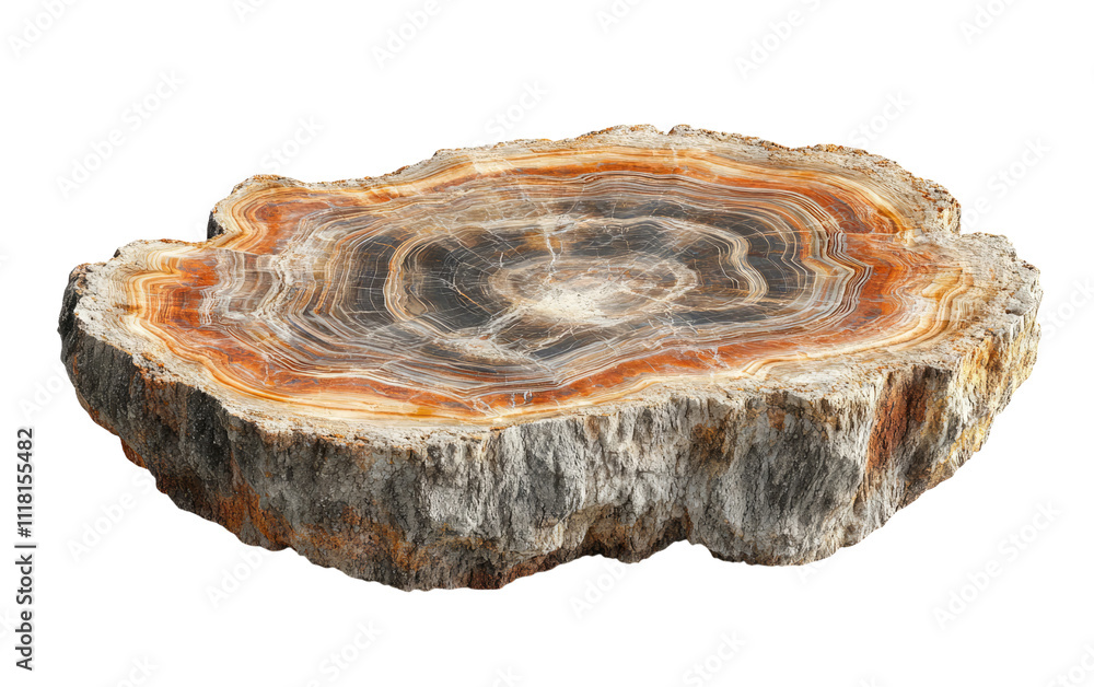 Unique Petrified Wood Slice Isolated on Clear Background Unique Petrified Wood Slice Isolated on Clear Background