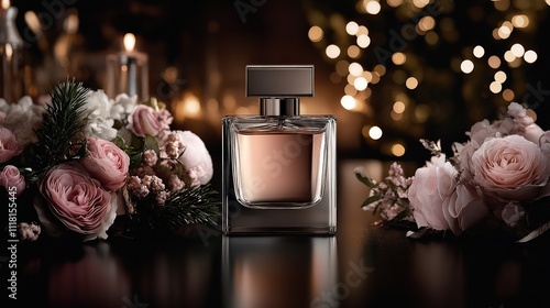 Inspiration for new year 2025 a gift of perfume among flowers in a festive atmosphere