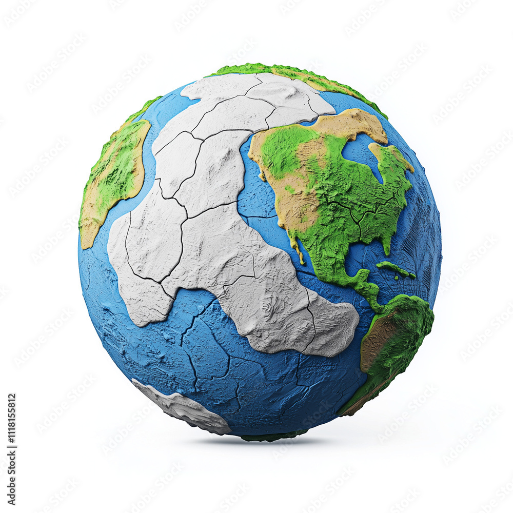 Children's Illustration of Planet Earth Made of Colored Plasticine with Detailed Continents and Oceans, Isolated on White Background