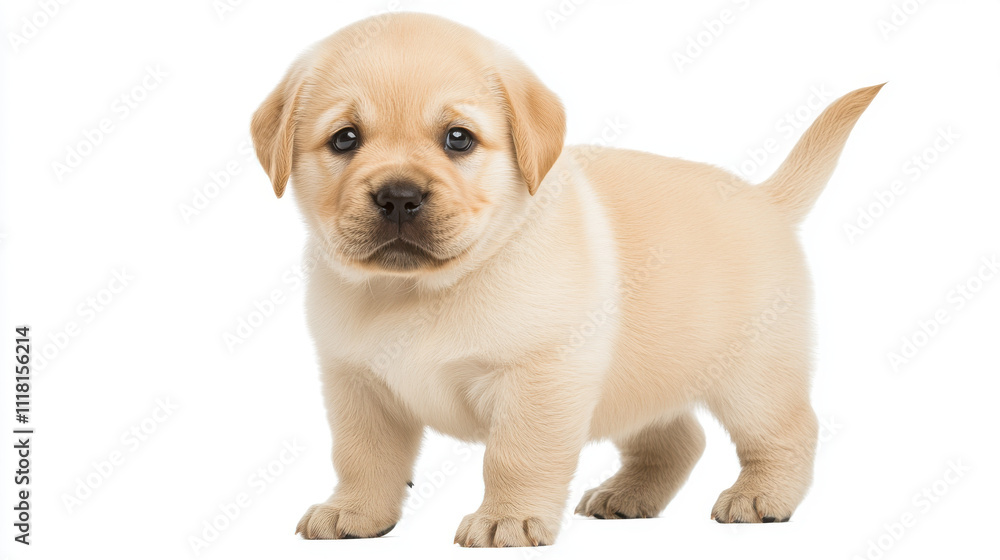playful puppy with curious expression stands isolated on white playful puppy with curious expression stands isolated on white