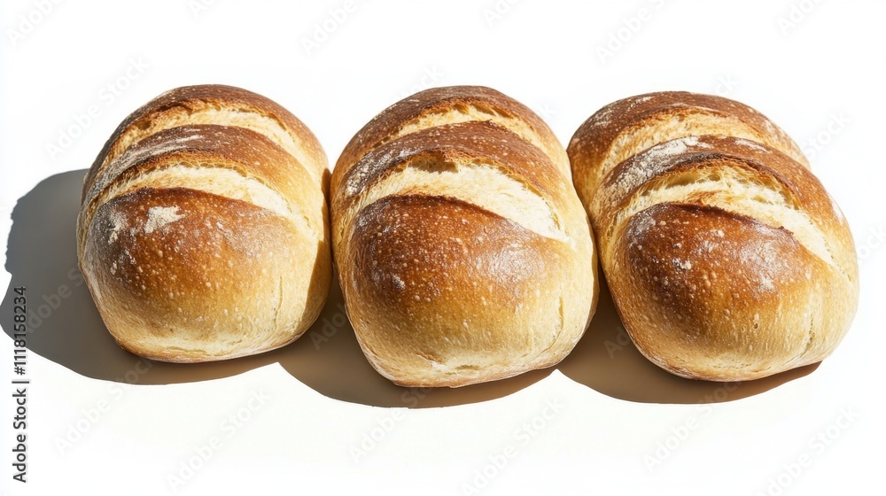 Freshly Baked Loaves of Bread on White Background Freshly Baked Loaves of Bread on White Background