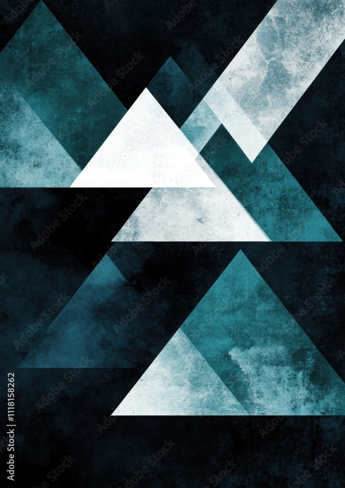 A minimalist composition of overlapping triangles in shades of teal and white, arranged to form an abstract representation of the universe or space. 
