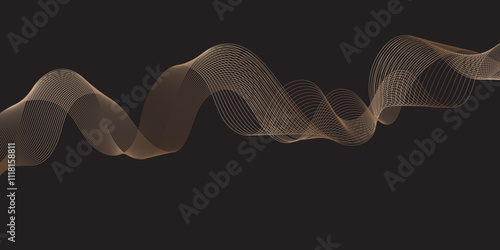 Modern multicolor wave of light is displayed on black background, Abstract wavy lines and neon glow on a black background, soundwave on a dark reflective surface.	