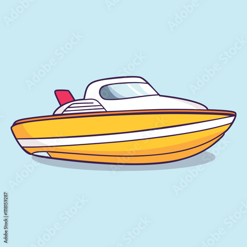 A cartoon drawing vector of a jet boat with a line art line vector illustration