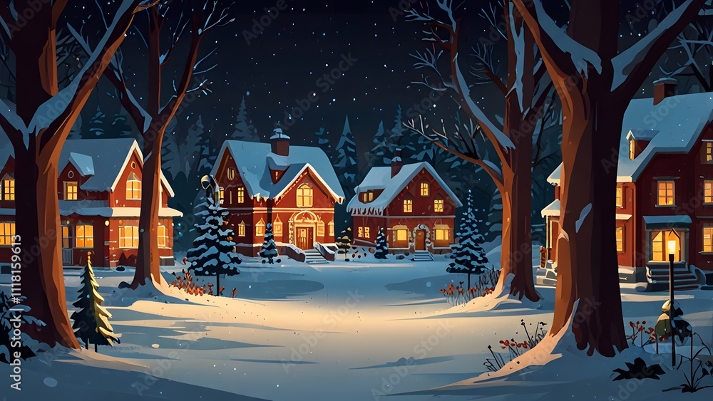 a house in the snow with a red fence and a tree in the background a house in the snow with a red fence and a tree in the background