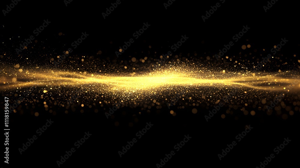 Golden Sparkles Flowing Across Black Background Golden Sparkles Flowing Across Black Background