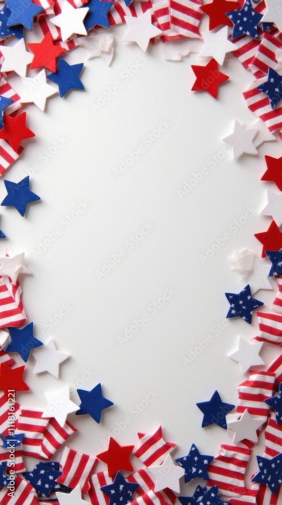 Fototapeta premium Festive patriotic USA flag border. American flag for national holidays. US banner or frame