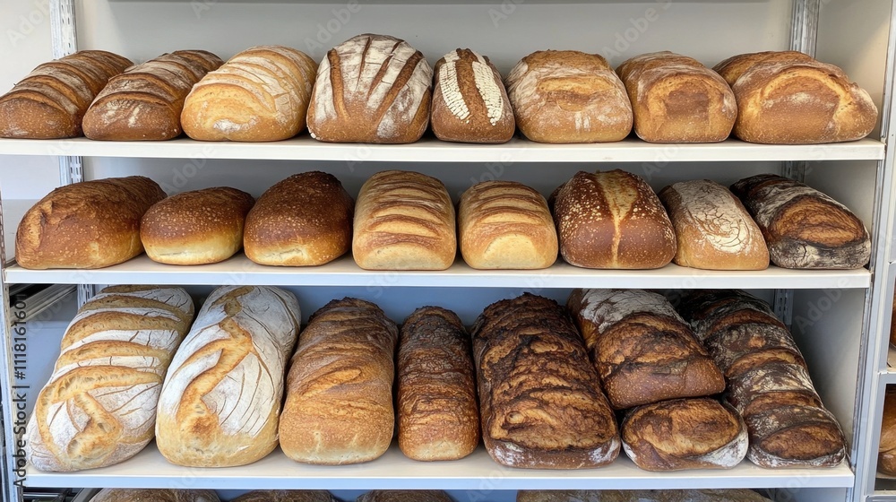 Freshly Baked Bread Loaves on Display