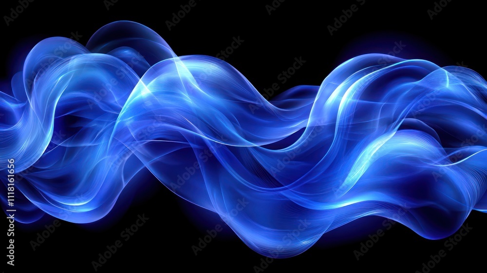 Abstract blue flowing smoke or energy design on a black background. Abstract blue flowing smoke or energy design on a black background.