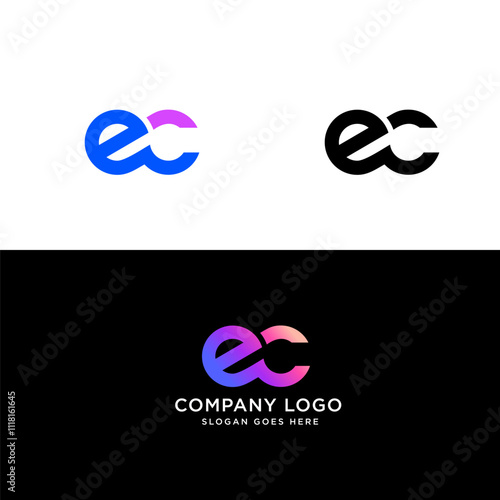 circle monogram logo icon EC,CE,E and C logo