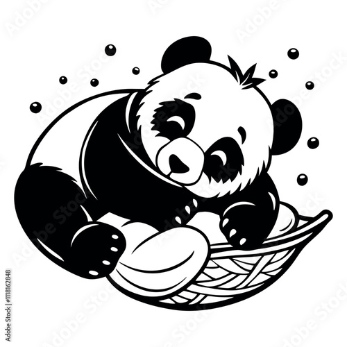 Print a cute panda sleeping vector