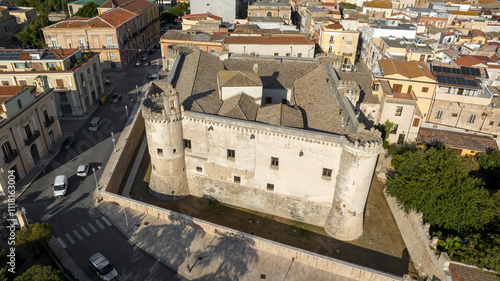 Aerial view of the castle of Torremaggiore, a small town in the province of Foggia, Puglia, Italy.