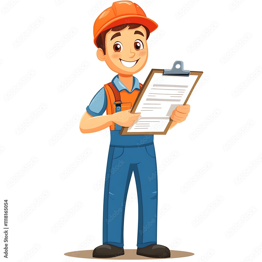 Cartoon worker with a checklist on a white background Cartoon worker with a checklist on a white background