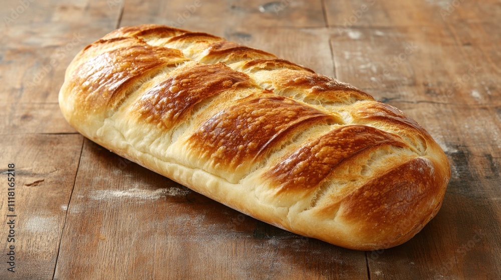 Freshly Baked Homemade Bread Loaf on Wooden Surface Freshly Baked Homemade Bread Loaf on Wooden Surface