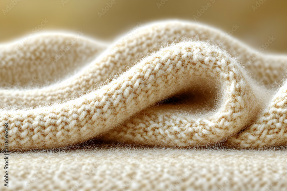 Fototapeta premium Soft beige knitted fabric texture.