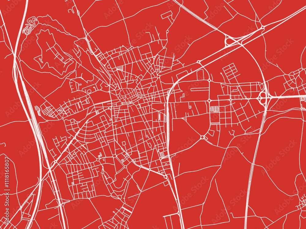 Fototapeta premium Christmas Map of Figueres, Spain in Snowy White on Festive Red Background.