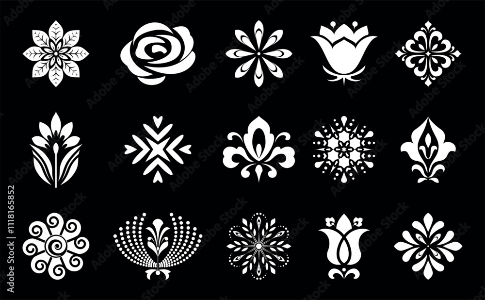 Flower icons set. Isolated elements for design. Vector graphics. Flower icons set. Isolated elements for design. Vector graphics.