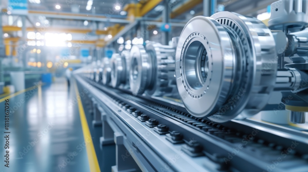 custom made wallpaper toronto digitalShiny metallic car parts moving along an automated assembly line inside a brightly lit contemporary factory, showcasing innovative manufacturing processes