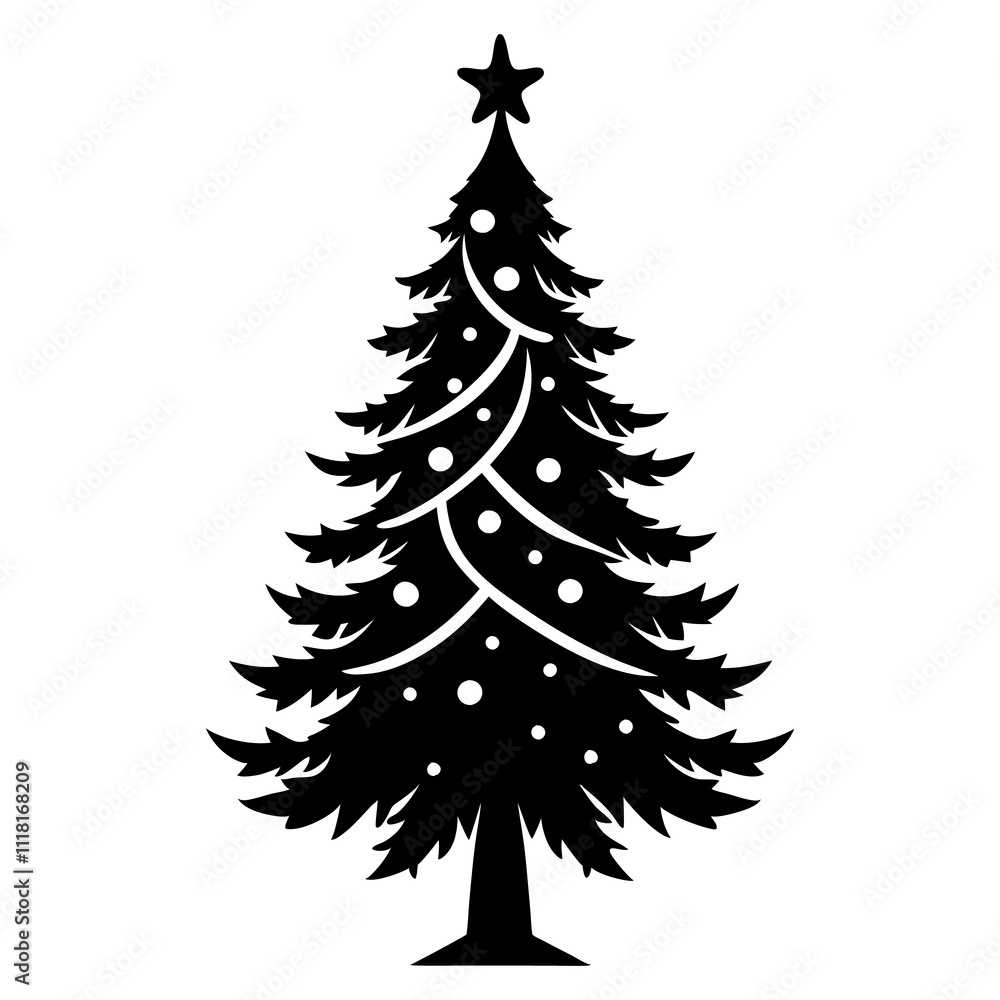 Obraz premium Elegant Silhouette of a Christmas Tree with Star and Ornament Details