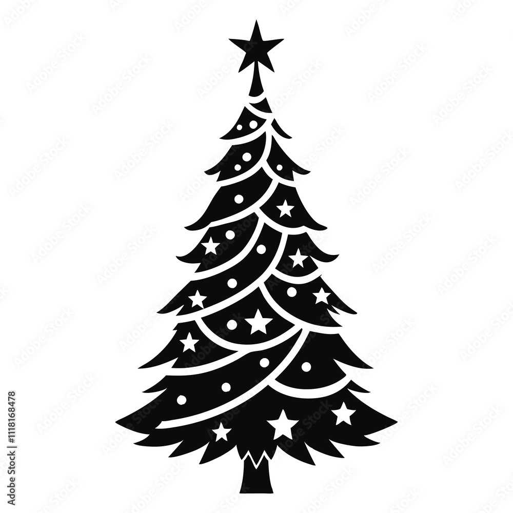 Elegant Silhouette of a Christmas Tree with Star and Ornament Details Elegant Silhouette of a Christmas Tree with Star and Ornament Details