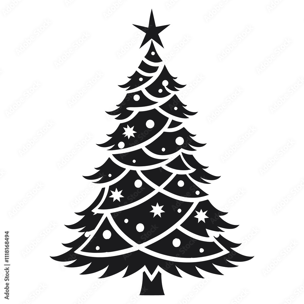 Elegant Silhouette of a Christmas Tree with Star and Ornament Details Elegant Silhouette of a Christmas Tree with Star and Ornament Details