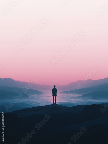silhouette of a person on a mountain top