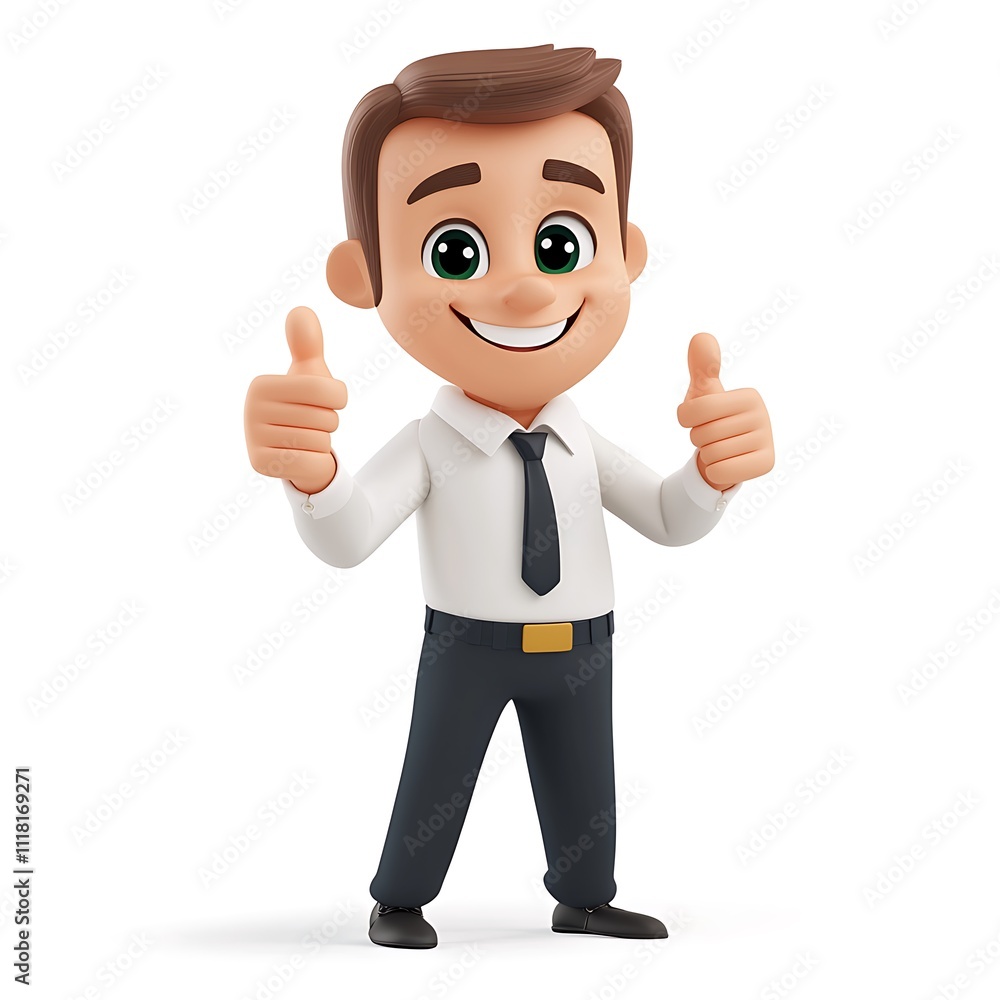Cartoon employee showing thumbs up on a white background Cartoon employee showing thumbs up on a white background