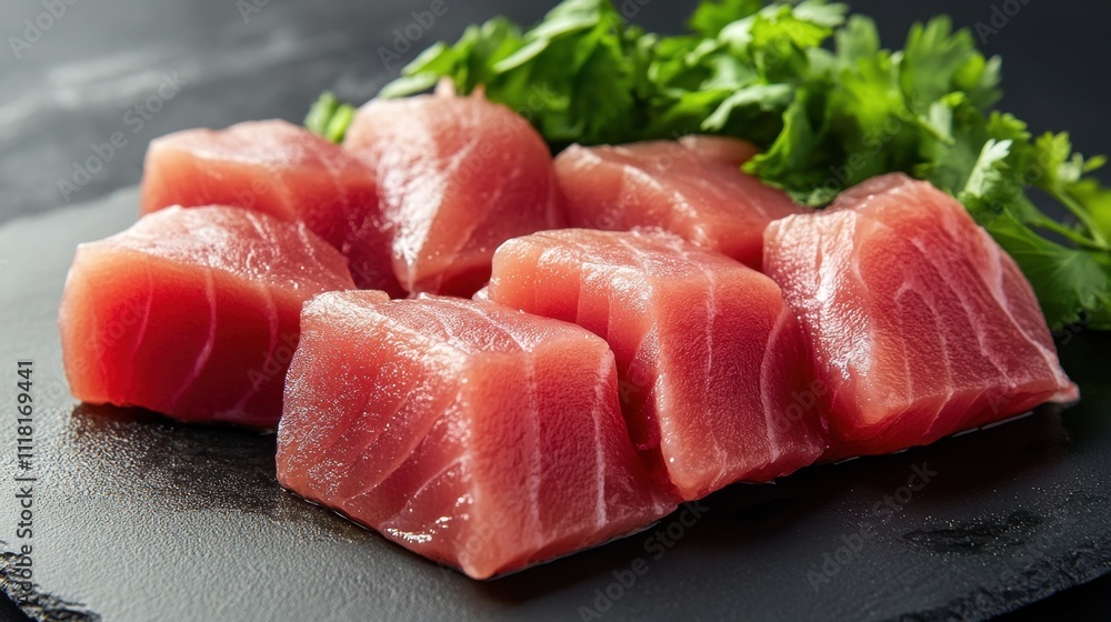 Artful Arrangement of Tuna Sashimi on Plate Artful Arrangement of Tuna Sashimi on Plate