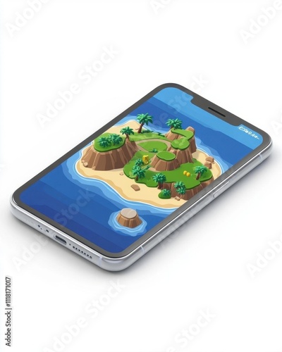 Wallpaper Mural A smartphone displaying a colorful island landscape game. Torontodigital.ca