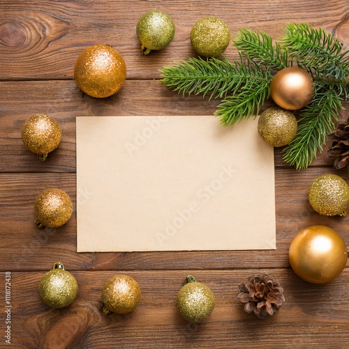 Christmas background with fir branches and decorations. with Closeup View.