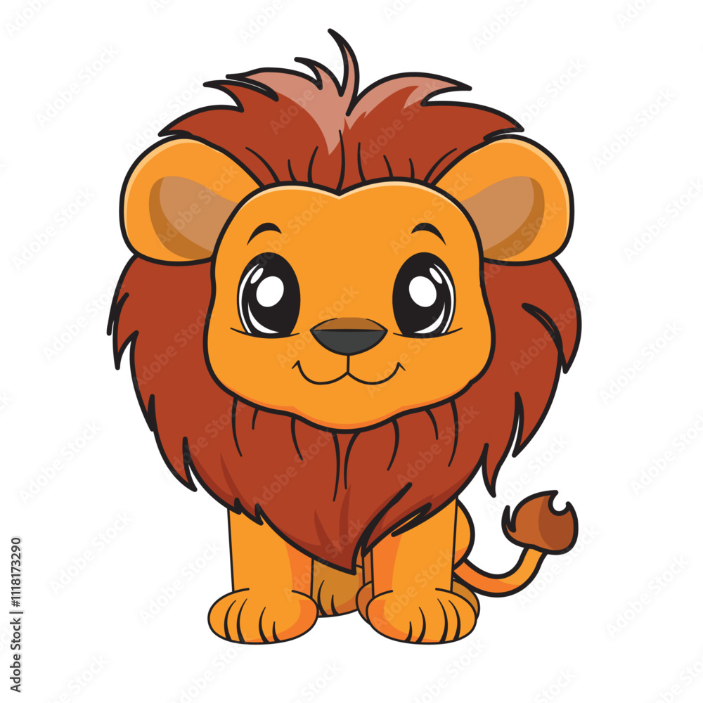 Obraz premium Cute Lion Cartoon Kawaii Sticker. Character Vector Illustration