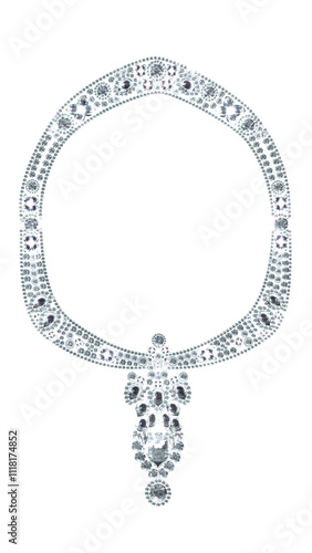 A high jewelry necklace with round brilliant cut diamonds and leaves shaped or the other shaped diamond stones created by 3D modeling transparent png file.