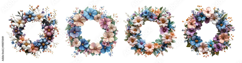 Floral Wreaths Collection on Transparent Background Floral Wreaths Collection on Transparent Background