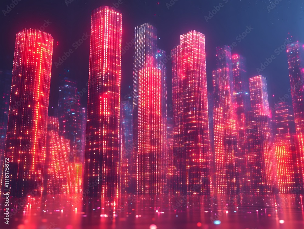 Obraz premium Illuminated Skyscrapers in a Futuristic Cityscape