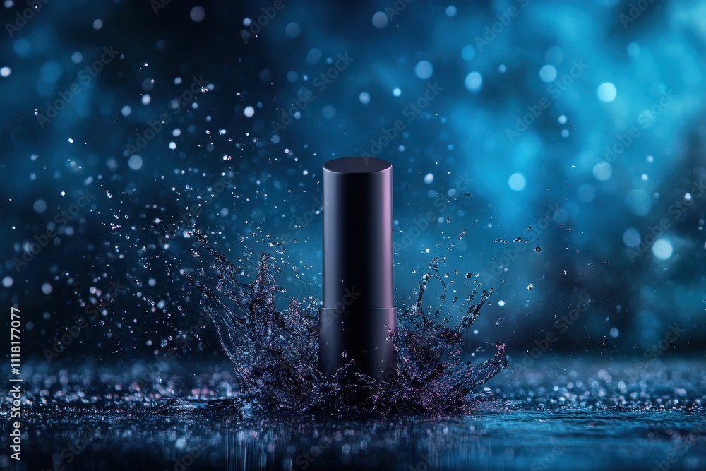 Dramatic Matte Black Liquid Lipstick Splashing in Vibrant Setting Dramatic Matte Black Liquid Lipstick Splashing in Vibrant Setting