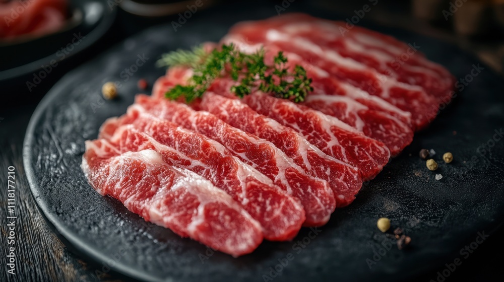 Thinly Sliced Wagyu Beef for Sushi Presentation Thinly Sliced Wagyu Beef for Sushi Presentation