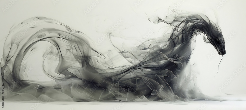 Fototapeta premium Abstract snake outline drawing capturing fluid motion elegance providing space for transformative or growthcentered messaging