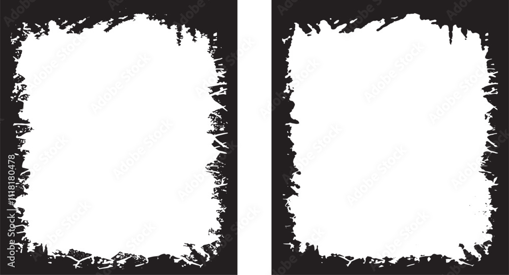 Dynamic Dual Grunge Photo Frames set Featuring Rough, Splattered Borders and Jagged Edges for an Edgy and Artistic Display. Dynamic Dual Grunge Photo Frames set Featuring Rough, Splattered Borders and Jagged Edges for an Edgy and Artistic Display.