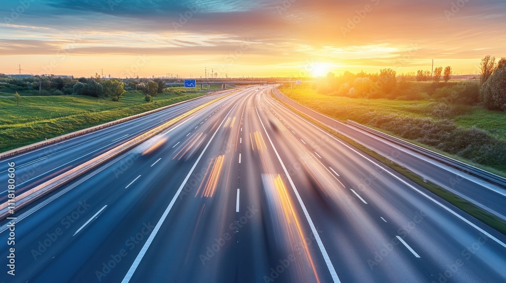 Serene Sunset Over Smooth Highway Stretch Serene Sunset Over Smooth Highway Stretch