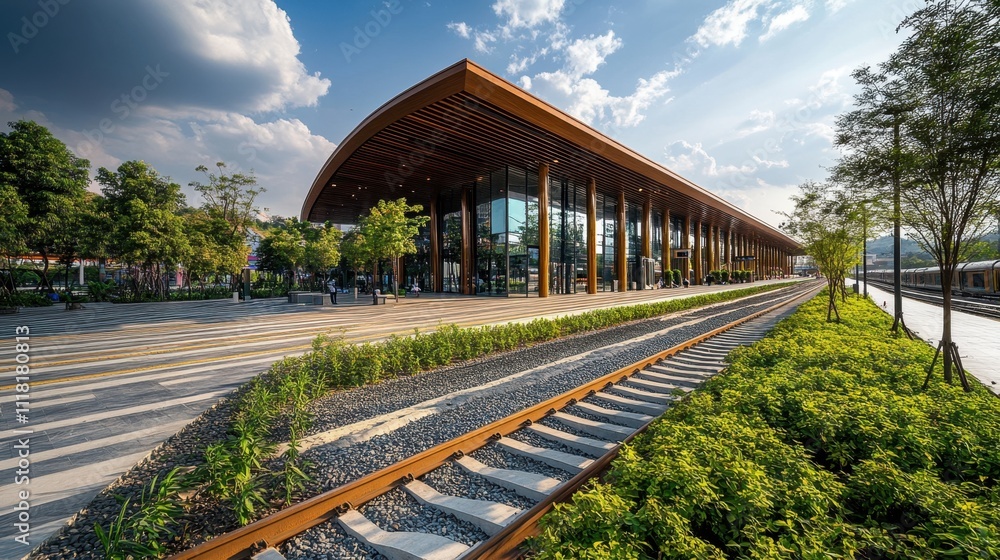 Fototapeta premium Modern Design of Laos China Train Station Exterior