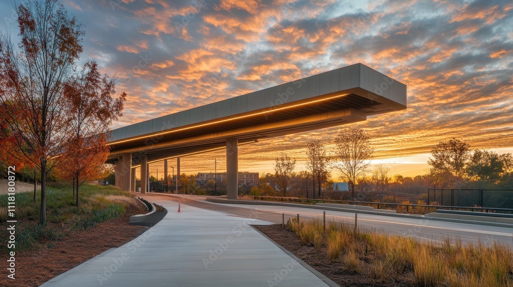 Golden Glow of Sunset Over Modern Architecture Golden Glow of Sunset Over Modern Architecture