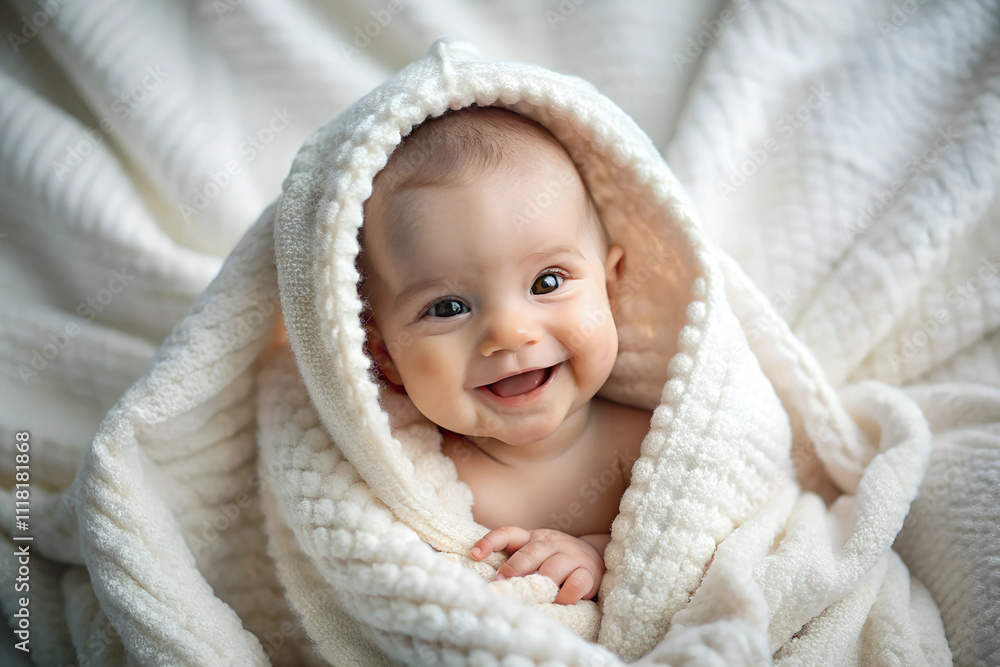 foto Baby, child, kid. Portrait of a little baby ,boy or girl covered by a blanket. Adorable, baby boy or girl with a charming, sweet smile ,in a bed. Realistic minimalistic ,style photo foto Baby, child, kid. Portrait of a little baby ,boy or girl covered by a blanket. Adorable, baby boy or girl with a charming, sweet smile ,in a bed. Realistic minimalistic ,style photo
