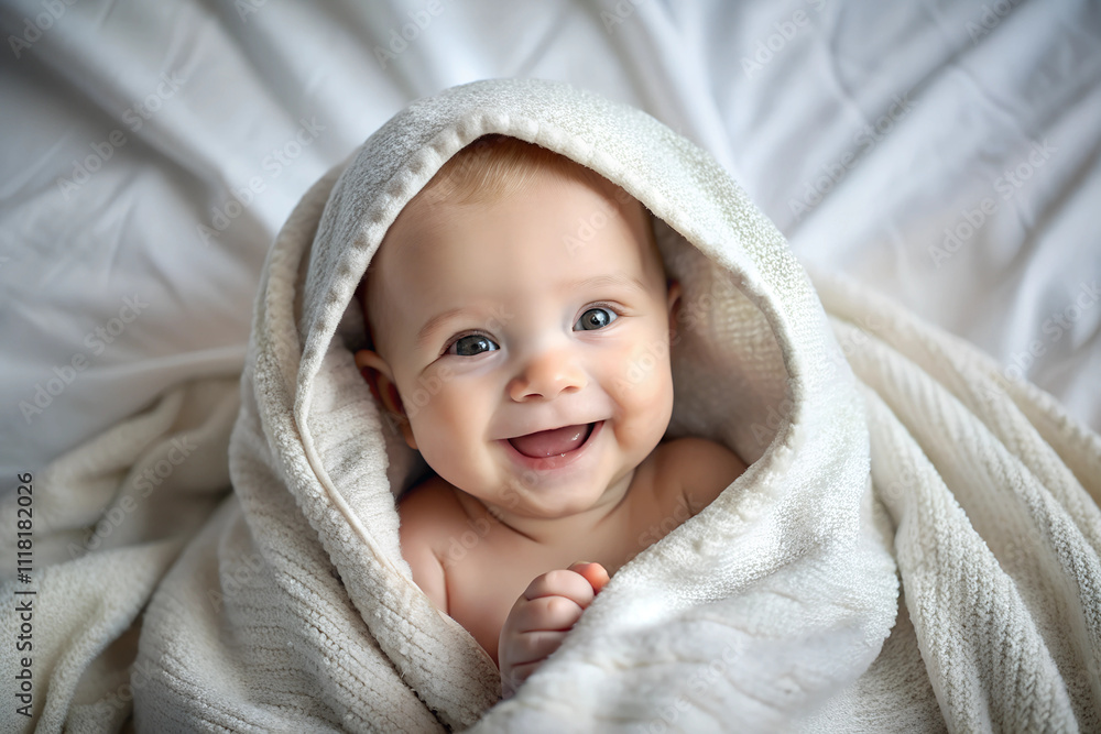 foto Baby, child, kid. Portrait of a little baby ,boy or girl covered by a blanket. Adorable, baby boy or girl with a charming, sweet smile ,in a bed. Realistic minimalistic ,style photo foto Baby, child, kid. Portrait of a little baby ,boy or girl covered by a blanket. Adorable, baby boy or girl with a charming, sweet smile ,in a bed. Realistic minimalistic ,style photo