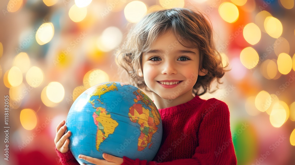A teacher holding up a globe and discussing how different countries celebrate the New Year. A teacher holding up a globe and discussing how different countries celebrate the New Year.